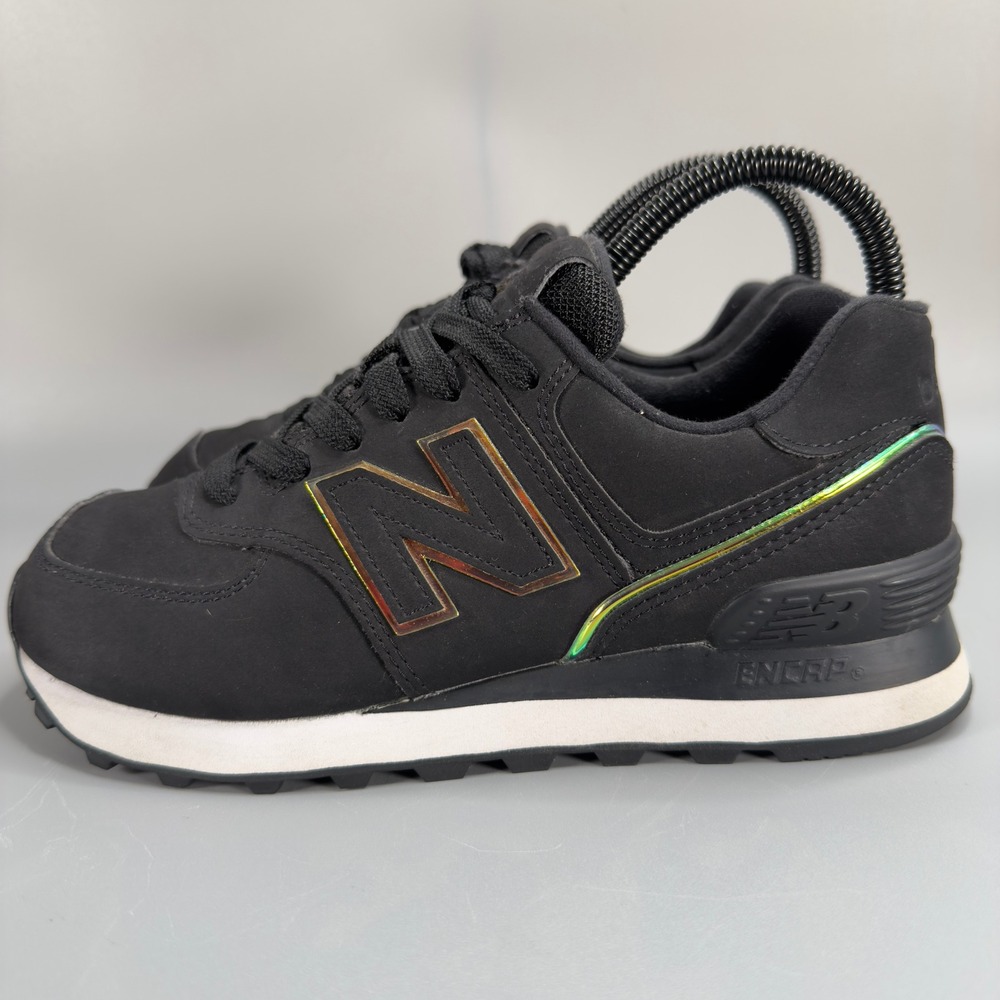 New Balance 574 Womens 6 B Casual Sneaker Black Iridescent Low Lace Up Dad Shoes - Picture 4 of 16